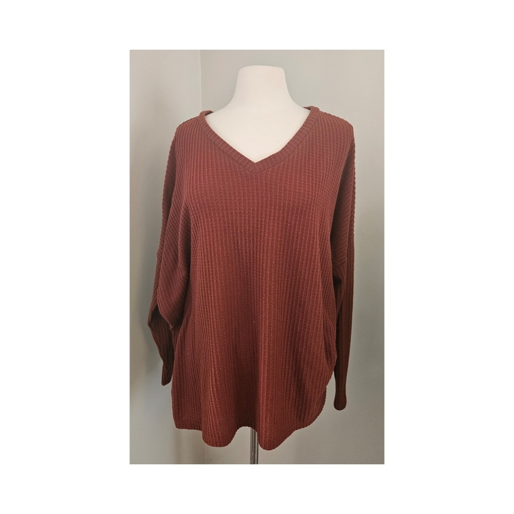 Zenana Mineral Wash Shacket & Waffle Knit Tunic Set Rust Brown 2X - Picture 2 of 4